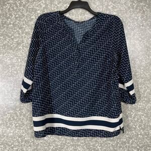 Skies Are Blue Women's Classic Preppy Career Blouse - Size Medium - Blue Pattern